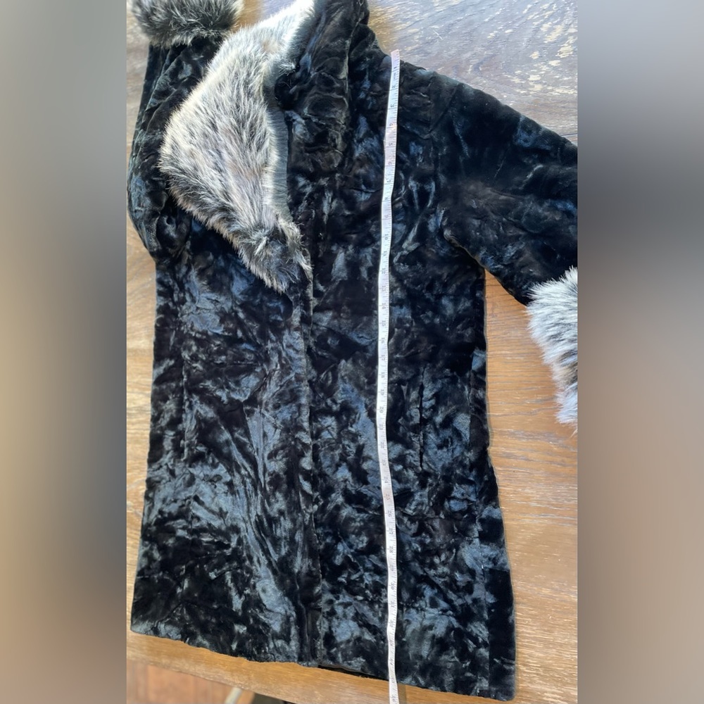 American Vintage Black and Gray Faux Fur Pea Coat - Picture 11 of 16